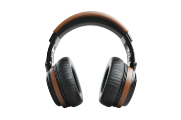 Escape Into Sound With These Rich, Textured Headphones Boasting A Sophisticated Blend Of Black And Brown Leather, Promising A Premium Listening Experience Isolated on Transparent Background