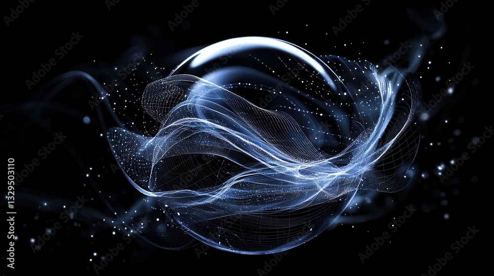 Poster a mesmerizing abstract composition featuring a glowing ethereal sphere with an intricate interconnec