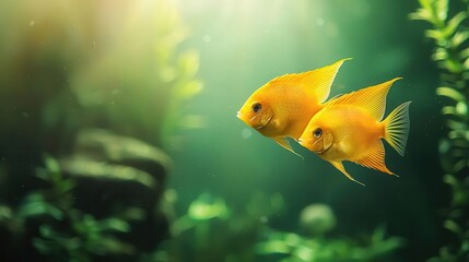Pair of angelfish gliding elegantly through the water, colorful and detailed, green screen backdrop