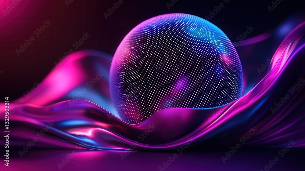 Poster vibrant abstract digital sphere composed of a mesmerizing array of glowing prismatic points creating