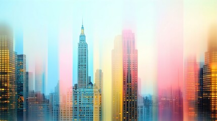 Fototapeta premium Beautiful abstract city background with skyscrapers and humans silhouettes, minimalism postmodernism