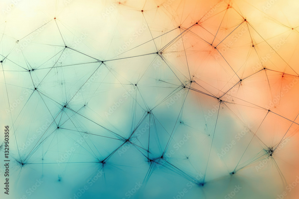 Fototapete Abstract network visualization with interconnected nodes and lines, pastel color scheme.