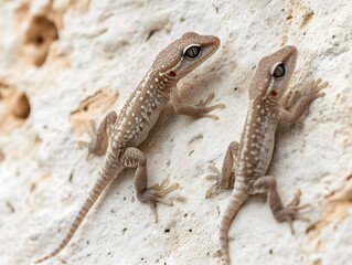 Naklejka premium A photo of swift geckos on a rocky wall