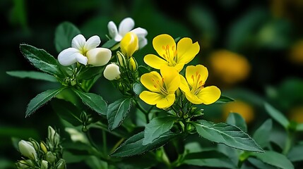 Fototapeta premium Vibrant Yellow and White Flowers in Lush Green Foliage AI Generated