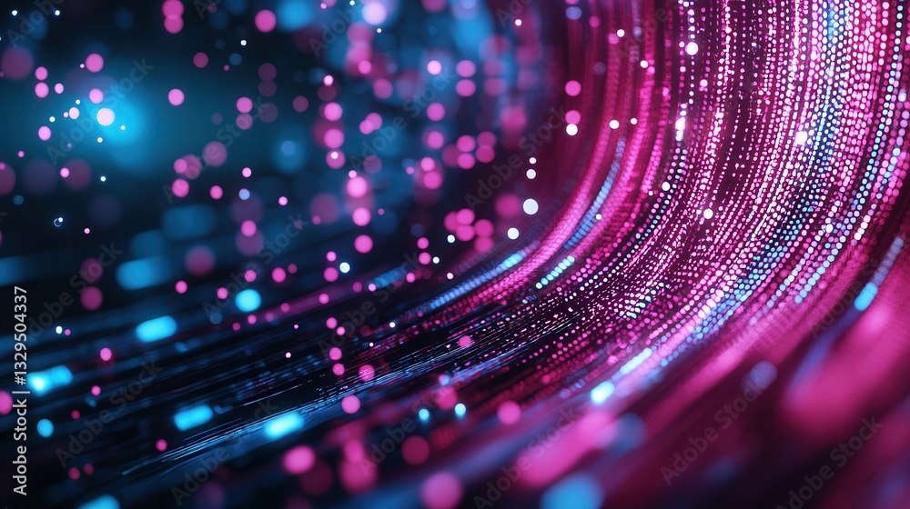 Poster captivating digital artwork showcasing a dynamic display of luminous glowing points that appear to m