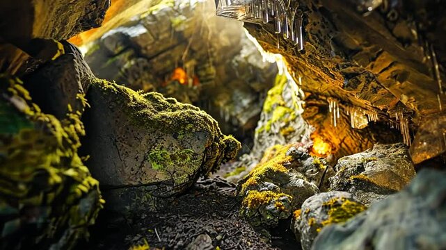 Geheimnisvolle H&ouml;hle mit goldenem Lichtschein