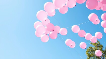  Pink Balloon Decoration Floating Against a Clear Blue Sky for a Festive Celebration