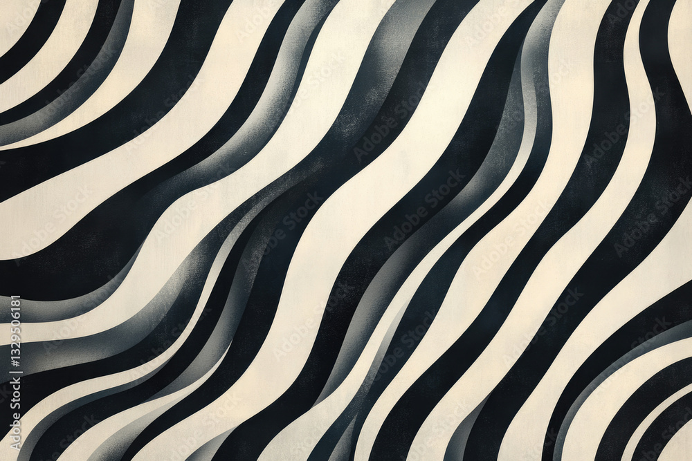 Poster Abstract background with wavy, black and beige stripes creating a textured, dynamic pattern.