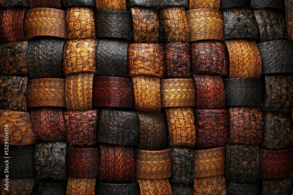 Poster Intricate woven pattern of dark and light brown shades creating a textured background.