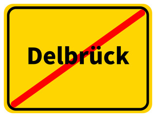 Illustration eines Stadtausgangsschildes von Delbrück, einer Gemeinde des Kreises Paderborn