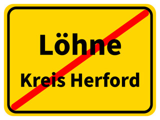 Illustration eines Stadtausgangsschildes von Löhne, einer Gemeinde des Kreises Herford