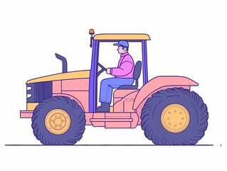 Obraz premium Farmers driving tractors for agricultural production, cartoon illustration