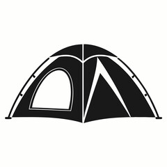 A minimalistic, black and white illustration of a tent vector silhouette