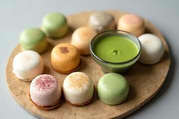 Delicious macarons with green tea dessert platter modern kitchen natural light gourmet treats