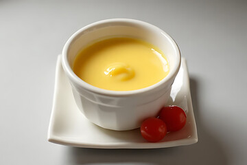 Delicious creamy custard dessert kitchen food photography bright close-up culinary delight