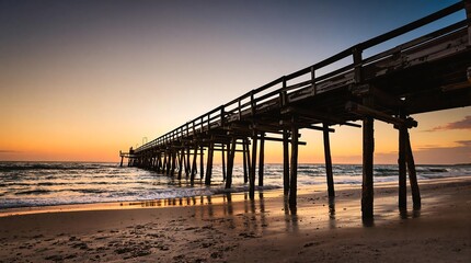 Fototapeta premium Scenic Pier Extending Over Calm Ocean Waters at Sunset