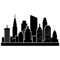 Fototapeta premium A flat, black and white cityscape illustration with a collection of various skyscrapers and other architectural elements