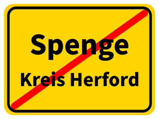 Illustration eines Stadtausgangsschildes von Spenge, einer Gemeinde des Kreises Herford