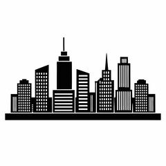 Fototapeta premium A flat, black and white cityscape illustration with a collection of various skyscrapers and other architectural elements