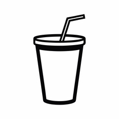 A minimalistic, line-art illustration featuring a cup with a straw