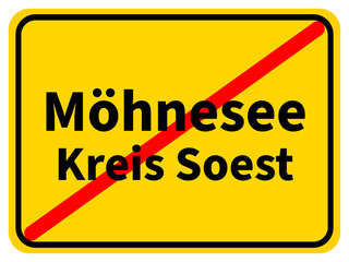 Illustration eines Stadtausgangsschildes von Möhnesee, einer Gemeinde des Kreises Soest