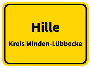 Illustration eines Stadteingangsschildes von Hille, einer Gemeinde des Kreises Minden-Lübbecke