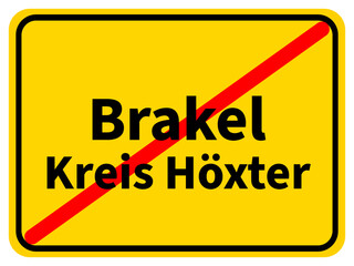 Illustration eines Stadtausgangsschildes von Brakel, einer Gemeinde des Kreises Höxter