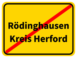 Illustration eines Stadtausgangsschildes von Rödinghausen, einer Gemeinde des Kreises Herford