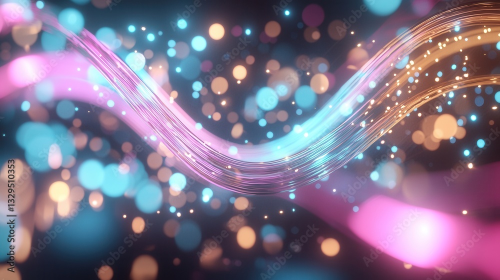 Poster mesmerizing abstract image featuring dynamic undulating neon wave lines that glow in a vibrant spect