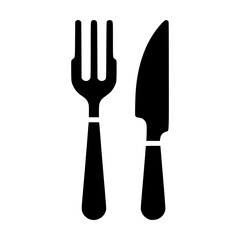 Black vector fork and knife icon on transparent background