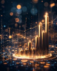 Financial Growth Graph Glowing in Neon Light Business Success Glow Light - business success glow light, futuristic financial growth graph glowing