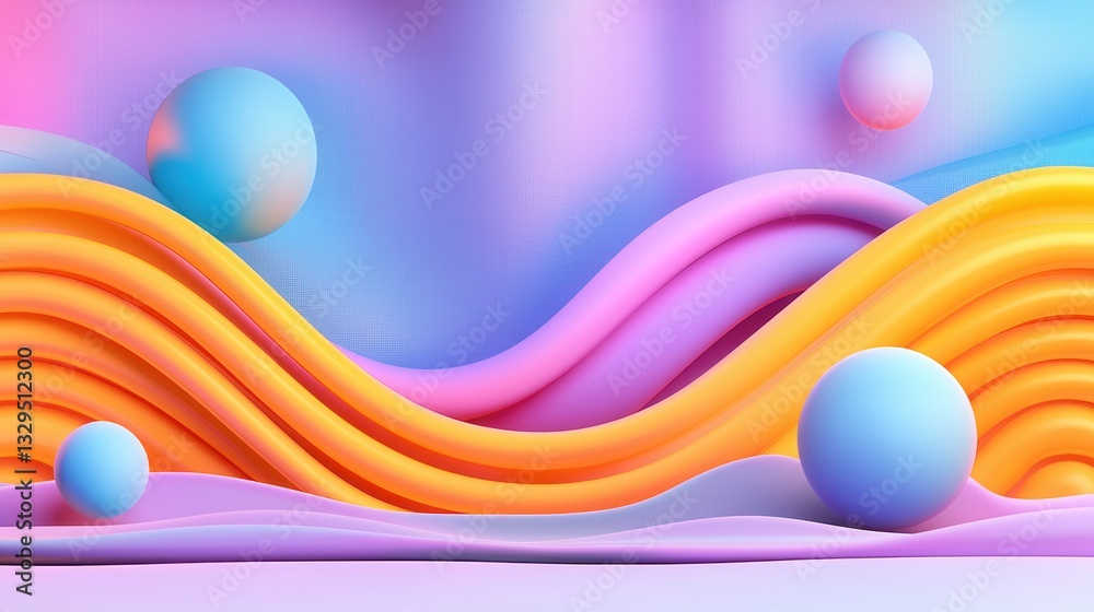 Poster a visually striking surreal background featuring undulating fluid forms in vibrant colors and transl