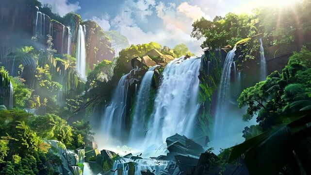 M&auml;chtiger Wasserfall in &uuml;ppiger tropischer Landschaft