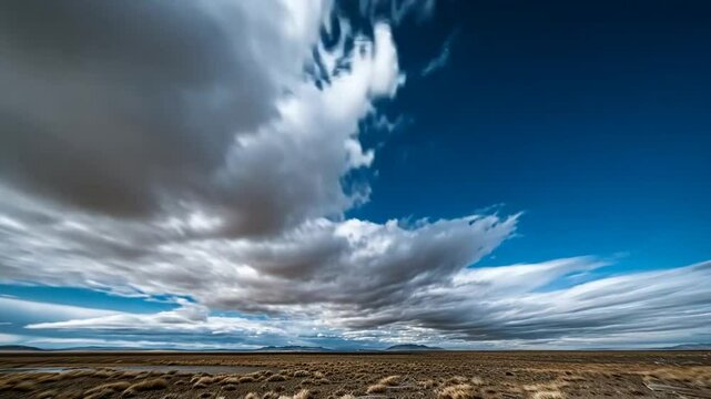 Schnell bewegte Wolken &uuml;ber sandiger Ebene mit endloser Weite