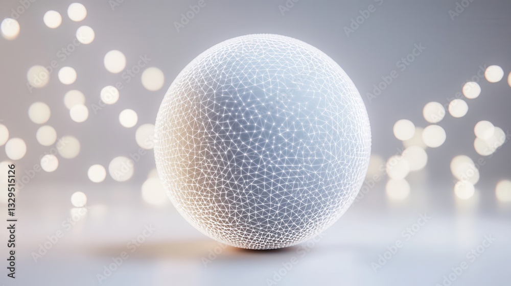 Poster an abstract futuristic sphere with a wireframe structure against a minimalist digitally rendered bac