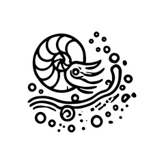 A hand-drawn line art illustration of a nautilus shell with flowing ocean wave elements. The minimalist design captures the natural beauty of marine life, making it ideal for ocean and nature-themed l