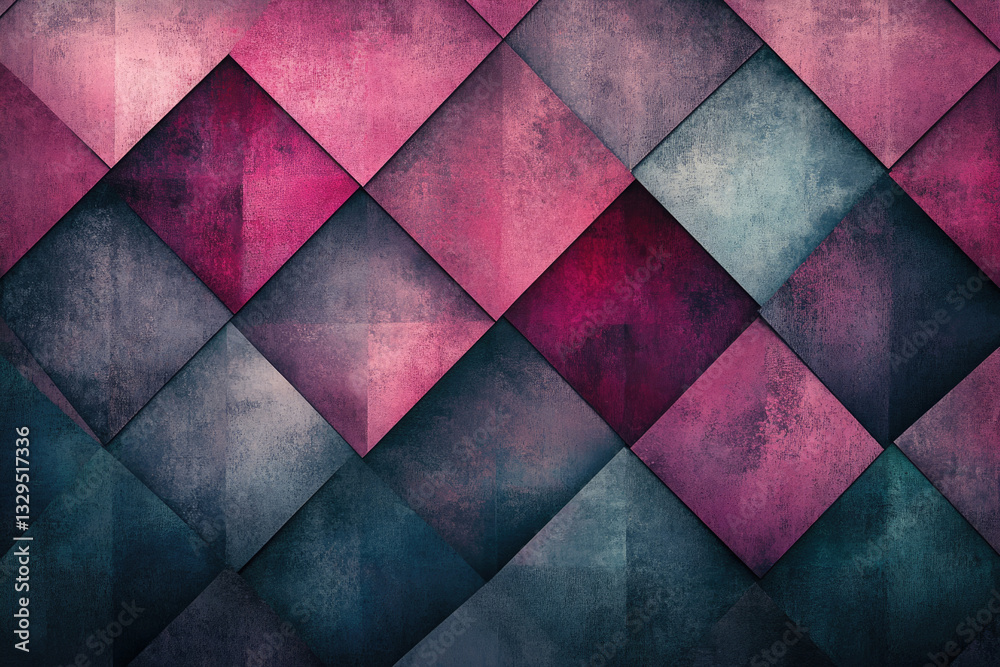 Poster abstract geometric pattern with textured pink and dark blue diamond shapes.