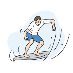 A young surfboarder on the beach. A surfer who enjoys surfing.
Hand drawn vector elements.