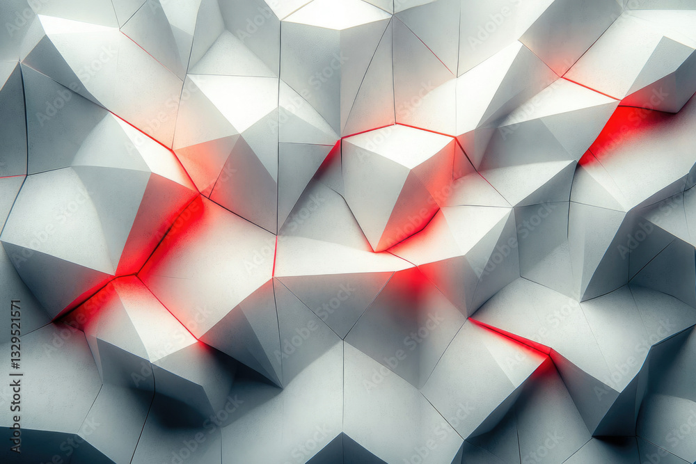 Poster Abstract 3D rendering of a white geometric structure with red glowing lines.