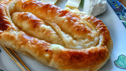 traditional macedonian food burek served on a plate, close up