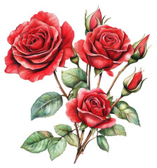 Naklejka premium PNG Watercolor red roses illustration flowers art.