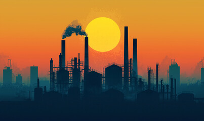 Industrial landscape at sunset labour day reflections on the urban workforce city skyline digital art dusk aesthetic perspective