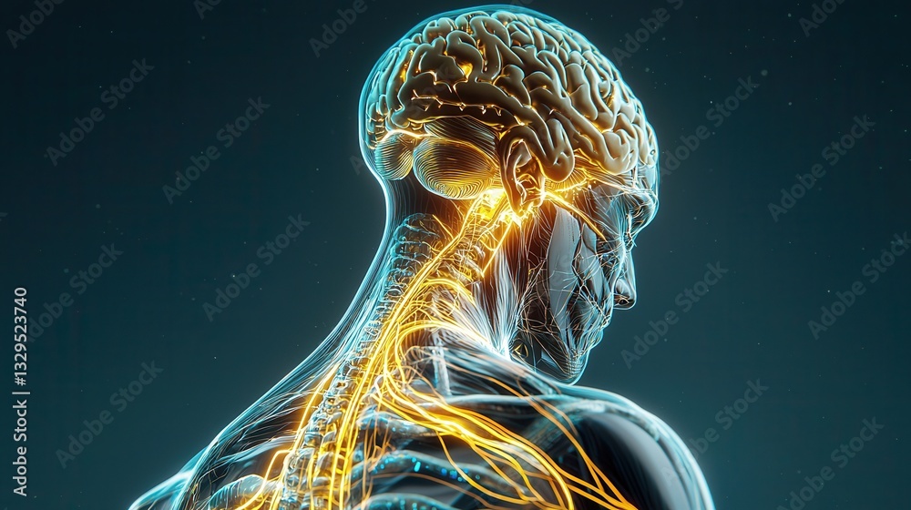 Poster a detailed visually striking rendering of the intricate neural pathways and structures within the hu
