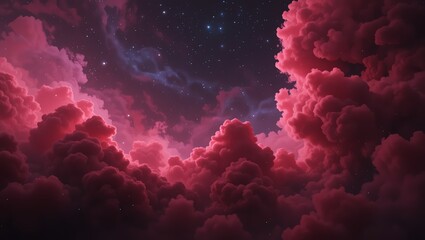 A mesmerizing view of vibrant pink clouds illuminated by the night sky, creating a captivating celestial scene.
