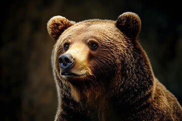 Obraz premium Grizzly Bear Portrait: A close-up portrait of a powerful grizzly bear, highlighting its rugged features, intense gaze, and the majestic presence of a wild animal.