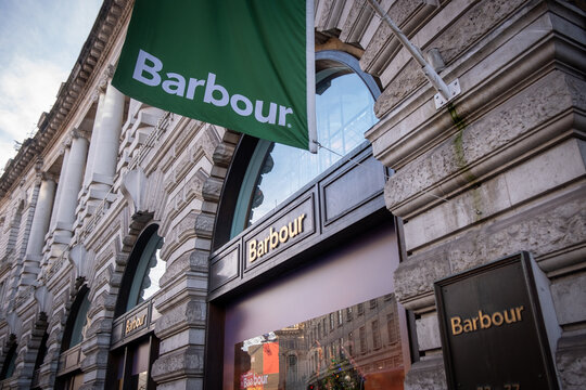 LONDON- Barbour store on Regent Street. Luxury British clothing brand.