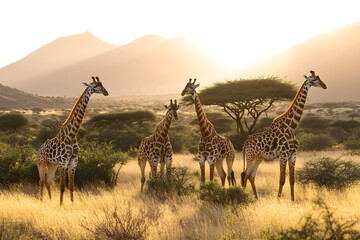 Obraz premium A photo of spotted giraffes under the African sun