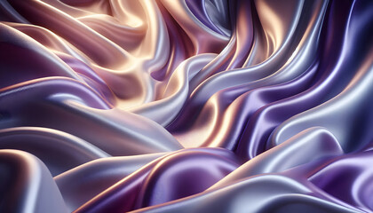 Obraz premium An elegant close-up of silky fabric with smooth, flowing waves in soft shades of purple and cream, illuminated by soft light, creating a luxurious and serene atmosphere.