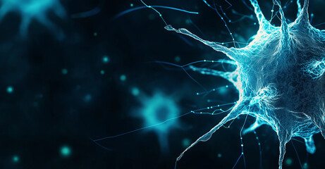 3D rendering of blue virus on dark background, showcasing intricate details and glowing elements, creating captivating visual effect