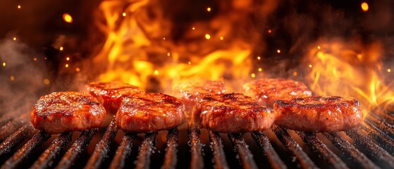 Juicy Grilled Patties on a Fiery BBQ